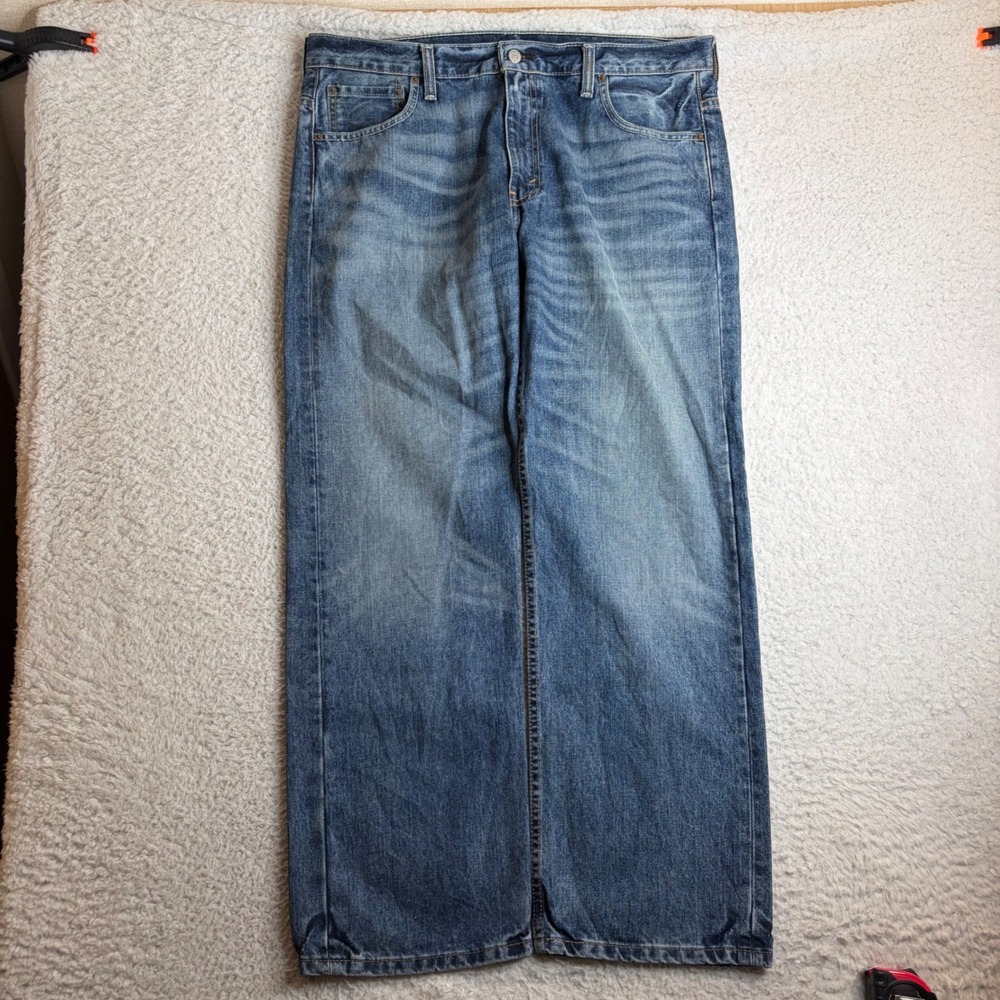 Levis 569 Loose Straight Fit Jeans Mens 36x30 (38x30) Blue Cotton Fade Whiskers